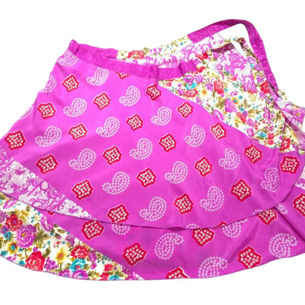 Island Republic Reversible 100% Silk Wrap Skirt Pink Floral Paisley - Picture 16 of 16